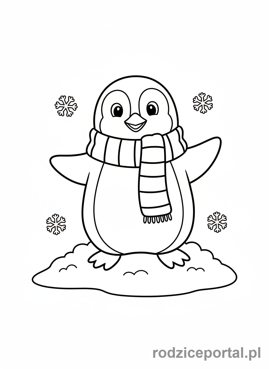 Kolorowanka Boże Narodzenie - Wesoły pingwin w szaliku