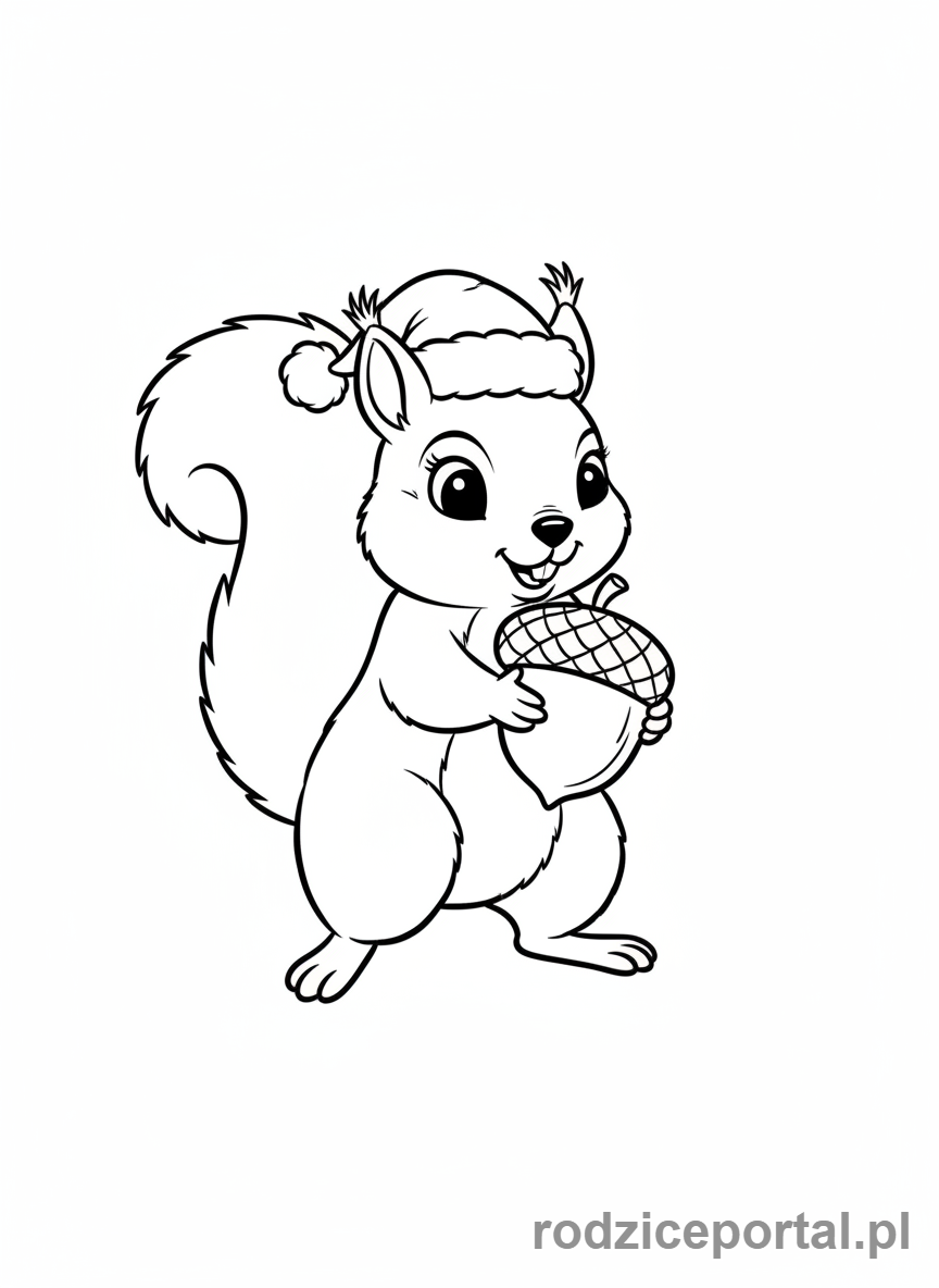 Kolorowanka Boże Narodzenie - Wiewiórka w czapce Mikołaja