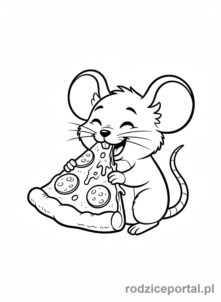 Kolorowanka Brainrot Italiano - Mysz jedząca kawałek pizzy większy od niej samej