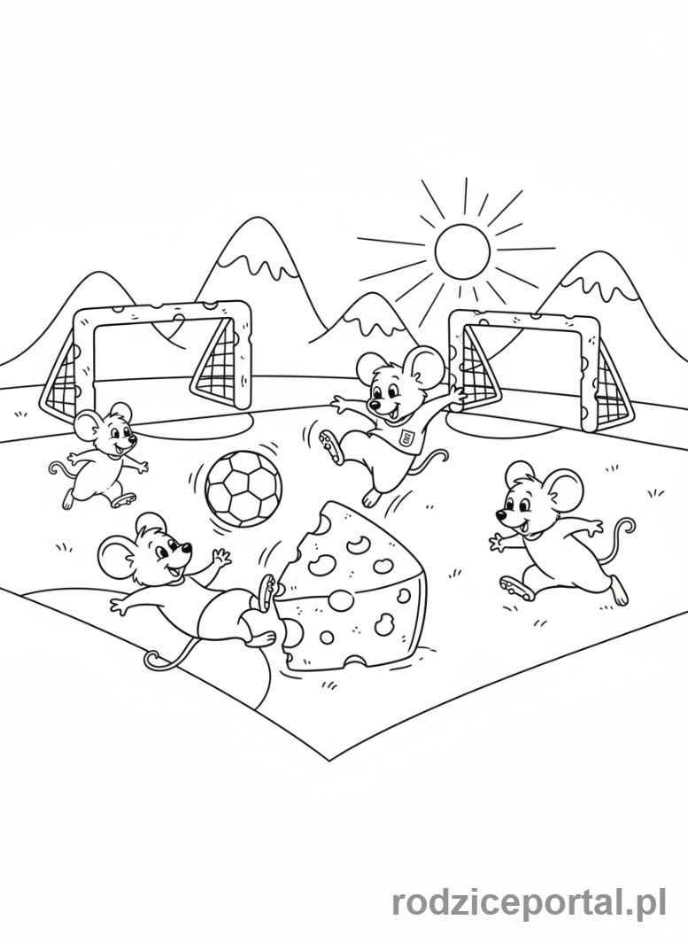 Kolorowanka Brainrot Italiano - Myszki grające w piłkę nożną serem parmezanem