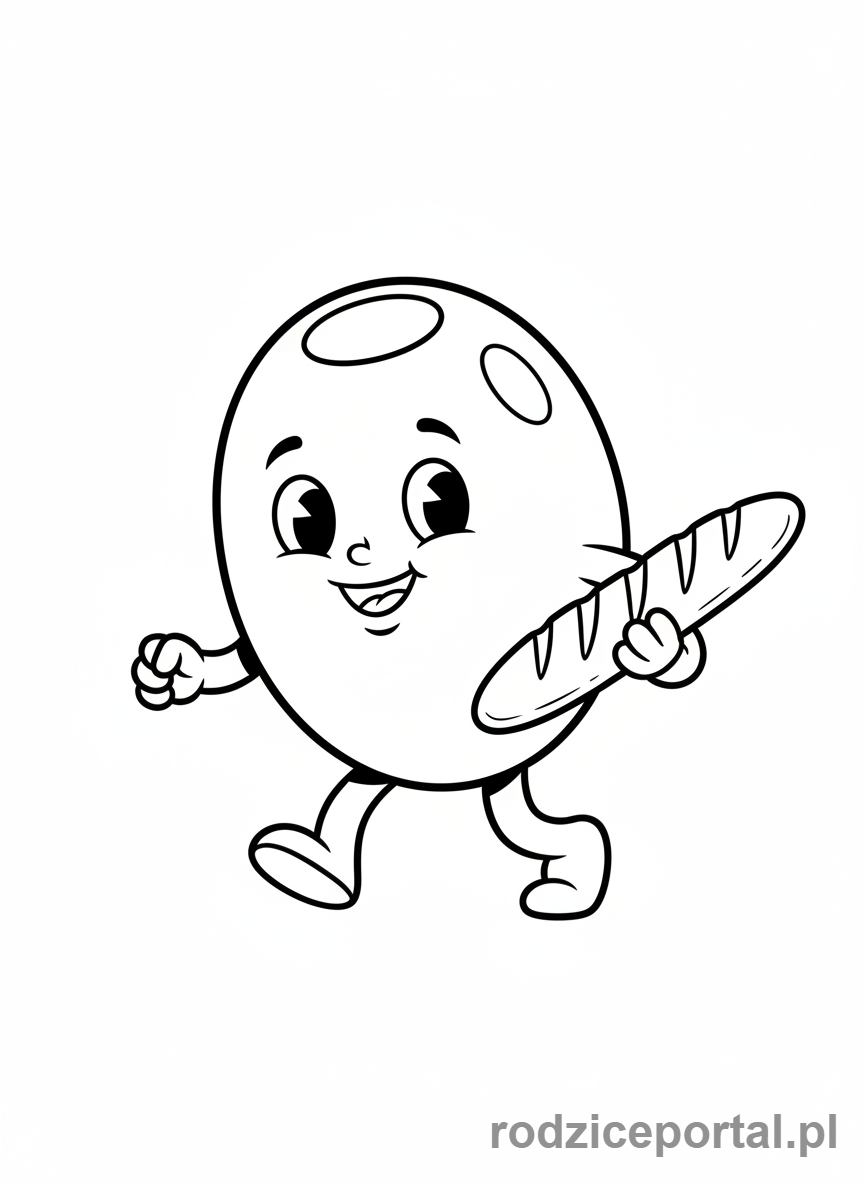 Kolorowanka Brainrot Italiano - Ogromna oliwka niosąca małą bagietkę.