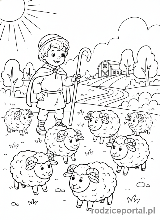 Kolorowanka Brainrot Italiano - Pasterz owiec z owcami w kształcie kulek mozzarelli