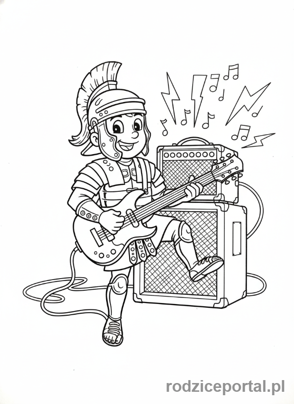 Kolorowanka Brainrot Italiano - Rzymski żołnierz grający na gitarze elektrycznej