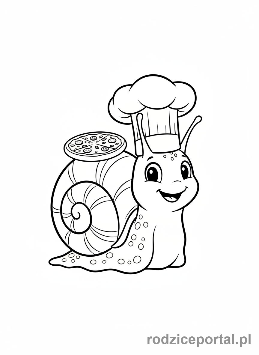 Kolorowanka Brainrot Italiano - Ślimak w kapeluszu szefa kuchni, niosący małą pizzę