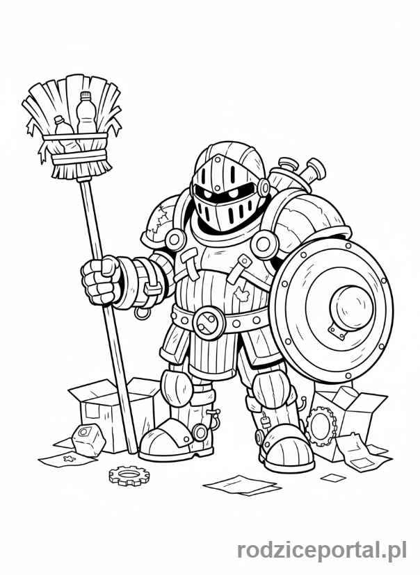 Kolorowanka Brawl Stars - Ash, rycerz odkurzacz