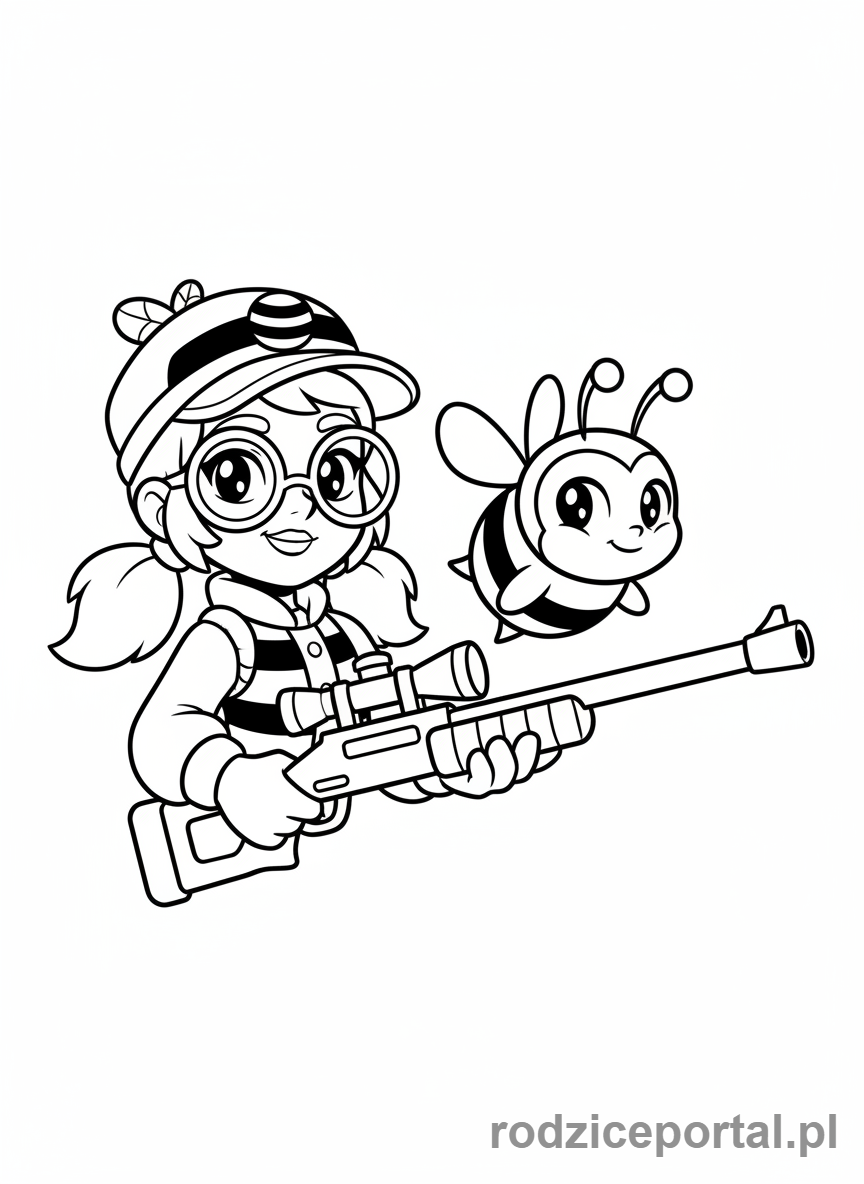 Kolorowanka Brawl Stars - Bea z pszczołą i karabinem