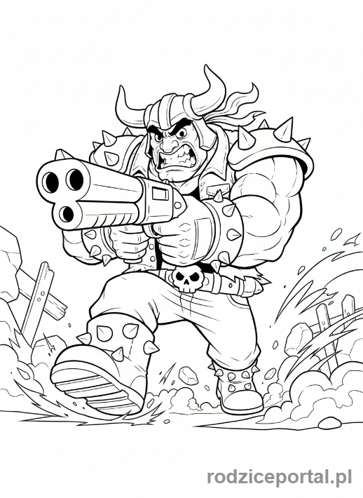 Kolorowanka Brawl Stars - Bull szarżujący z bronią