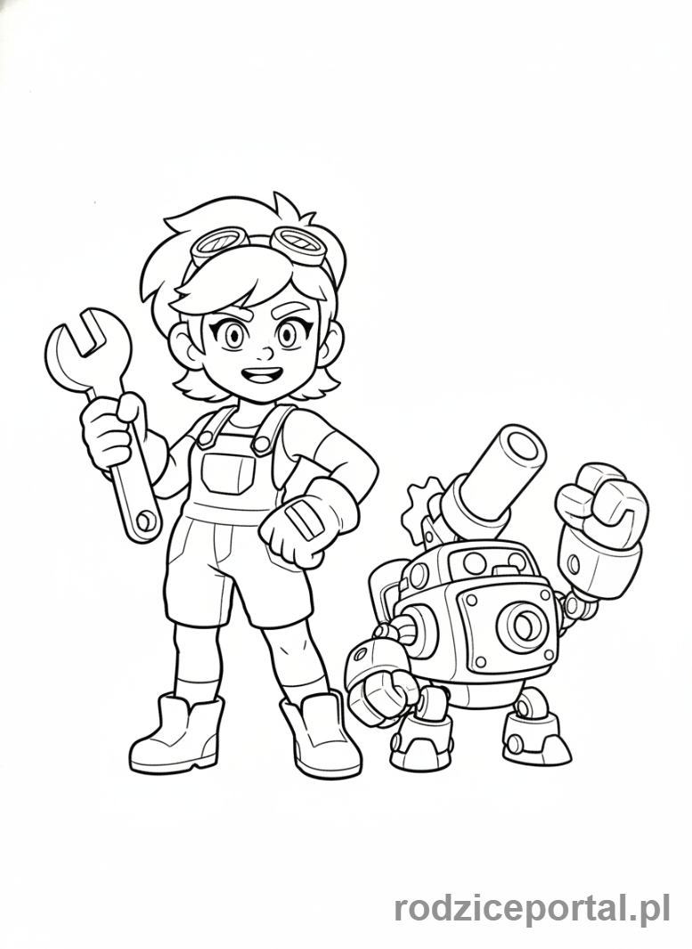 Kolorowanka Brawl Stars - Jessie z wieżyczką Scrappy