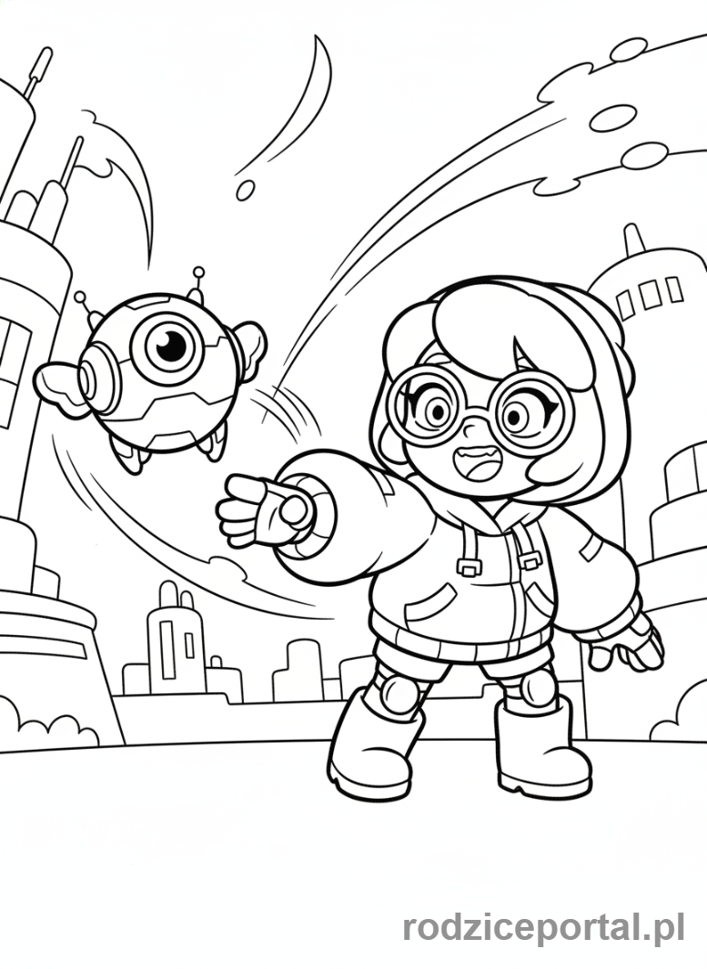 Kolorowanka Brawl Stars - Nani ze swoim pomocnikiem Peepem