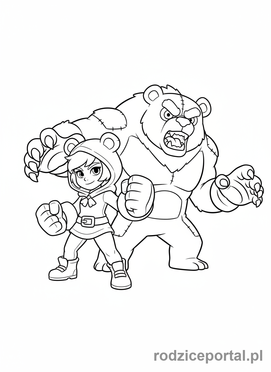 Kolorowanka Brawl Stars - Nita z niedźwiedziem Bruce'em