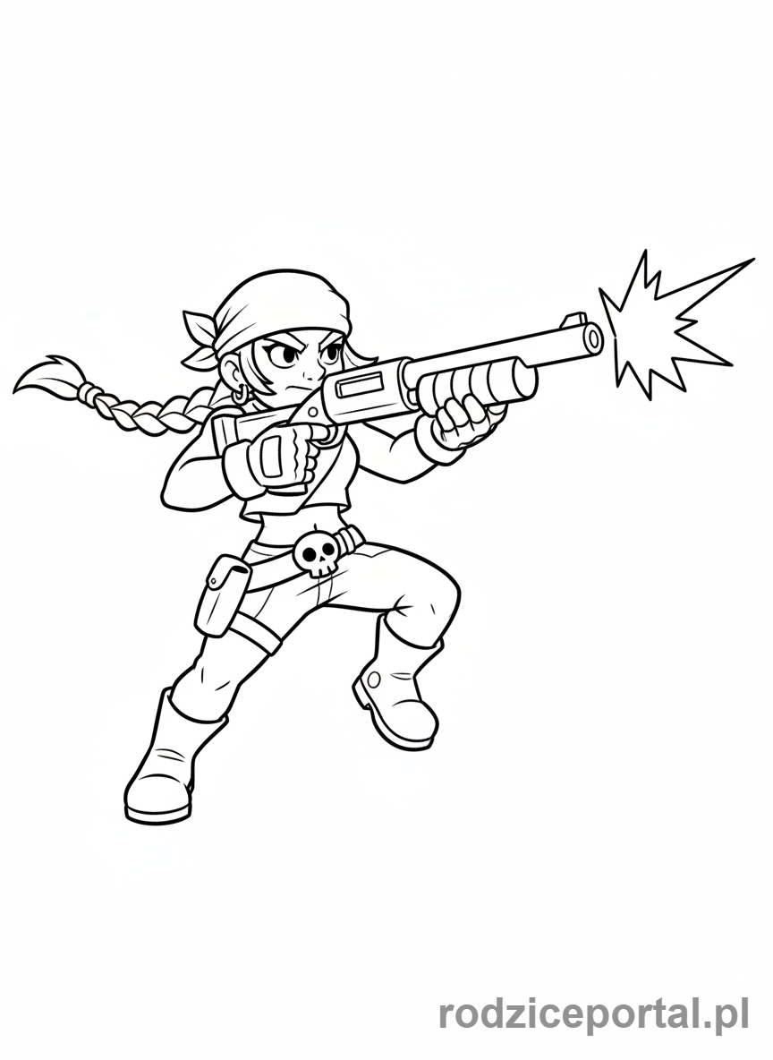 Kolorowanka Brawl Stars - Shelly z pistoletem strzelająca w akcji