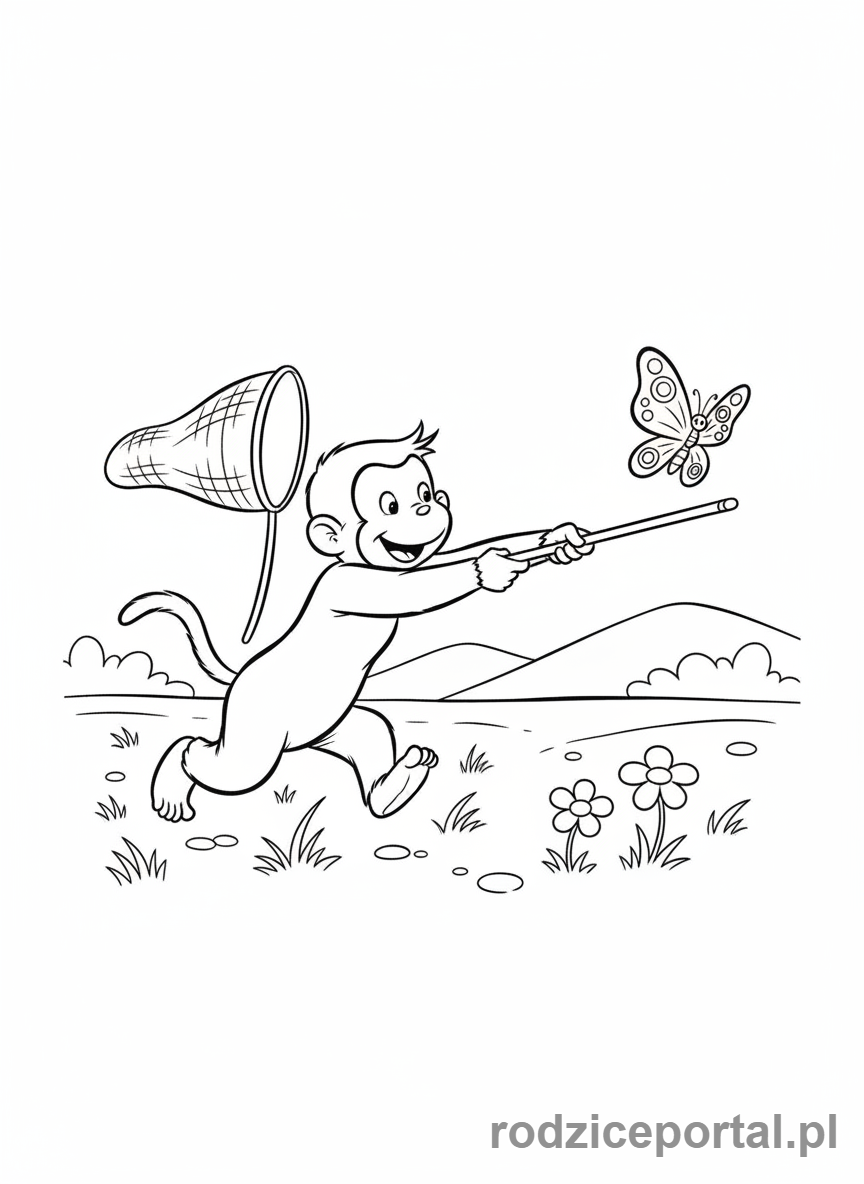 Kolorowanka Ciekawski George - Ciekawski George łapie motyla