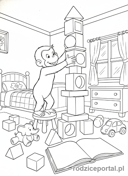 Kolorowanka Ciekawski George - Ciekawski George bawi się klockami