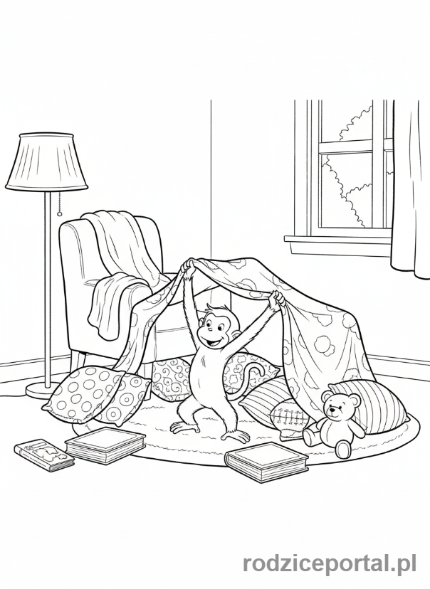 Kolorowanka Ciekawski George - Ciekawski George buduje bazę