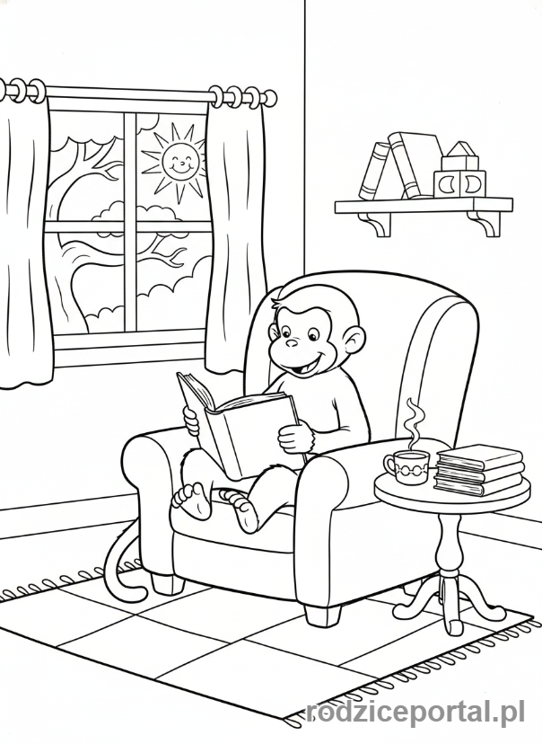 Kolorowanka Ciekawski George - Ciekawski George czyta książkę