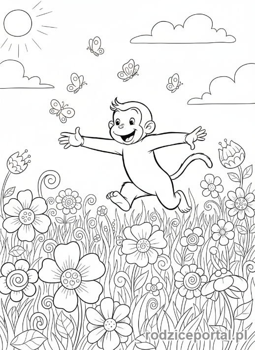 Kolorowanka Ciekawski George - Ciekawski George goniący motyle.