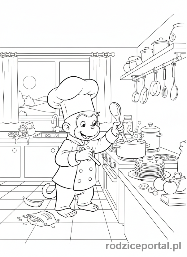 Kolorowanka Ciekawski George - Ciekawski George gotuje