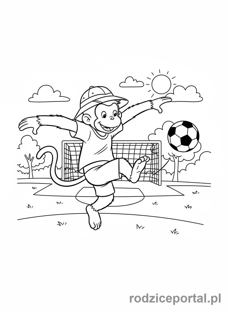 Kolorowanka Ciekawski George - Ciekawski George gra w piłkę
