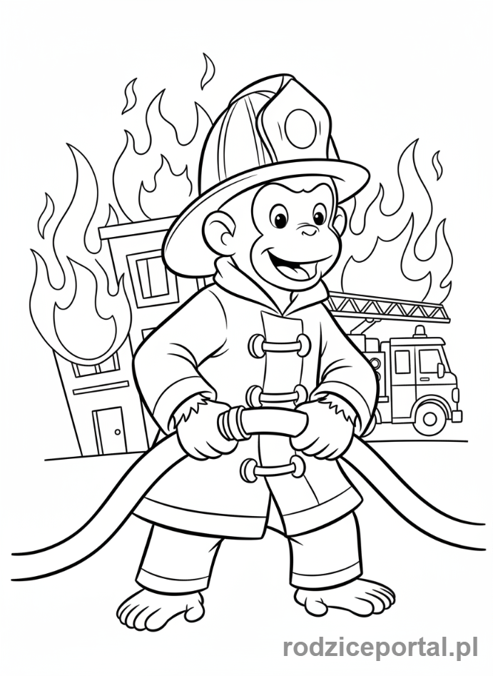 Kolorowanka Ciekawski George - Ciekawski George jako strażak