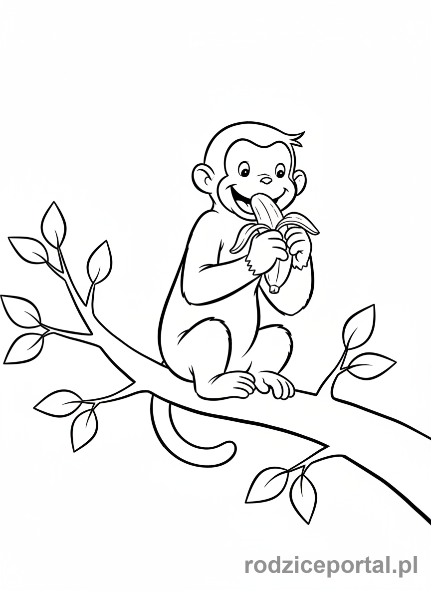 Kolorowanka Ciekawski George - Ciekawski George jedzący banana.