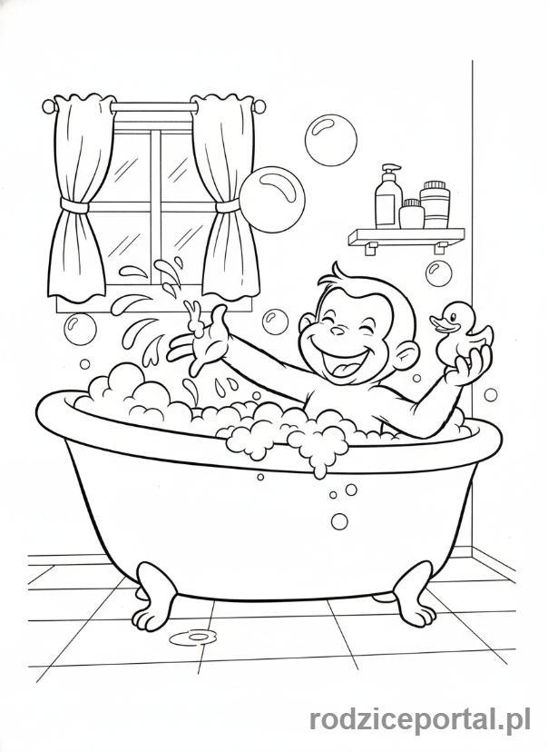 Kolorowanka Ciekawski George - Ciekawski George kąpie się