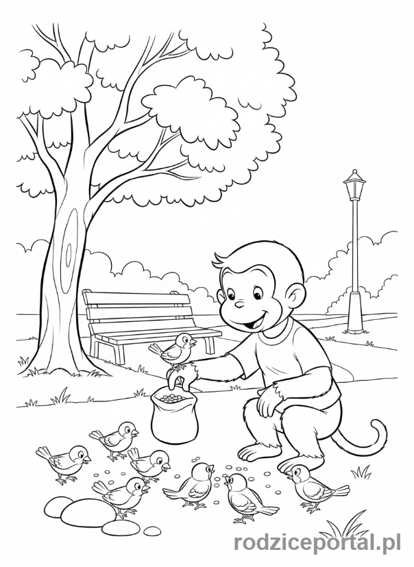 Kolorowanka Ciekawski George - Ciekawski George karmi ptaki