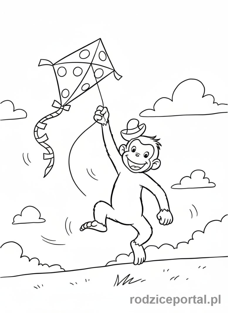 Kolorowanka Ciekawski George - Ciekawski George lata na latawcu