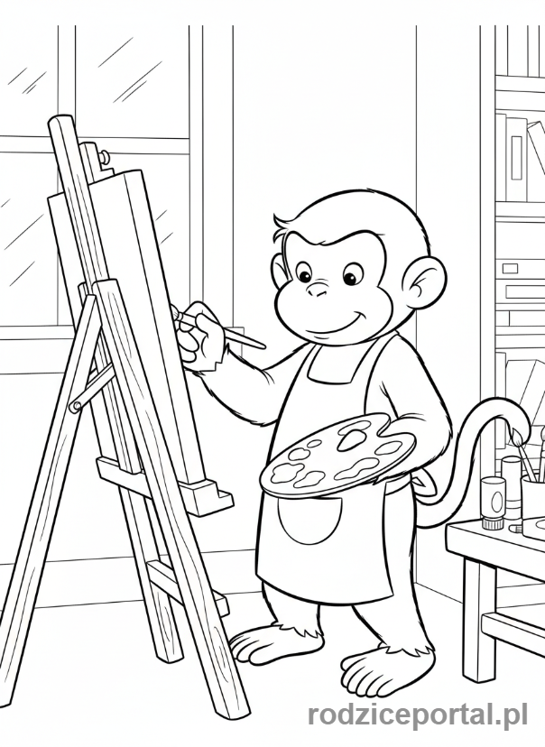 Kolorowanka Ciekawski George - Ciekawski George malujący obraz.