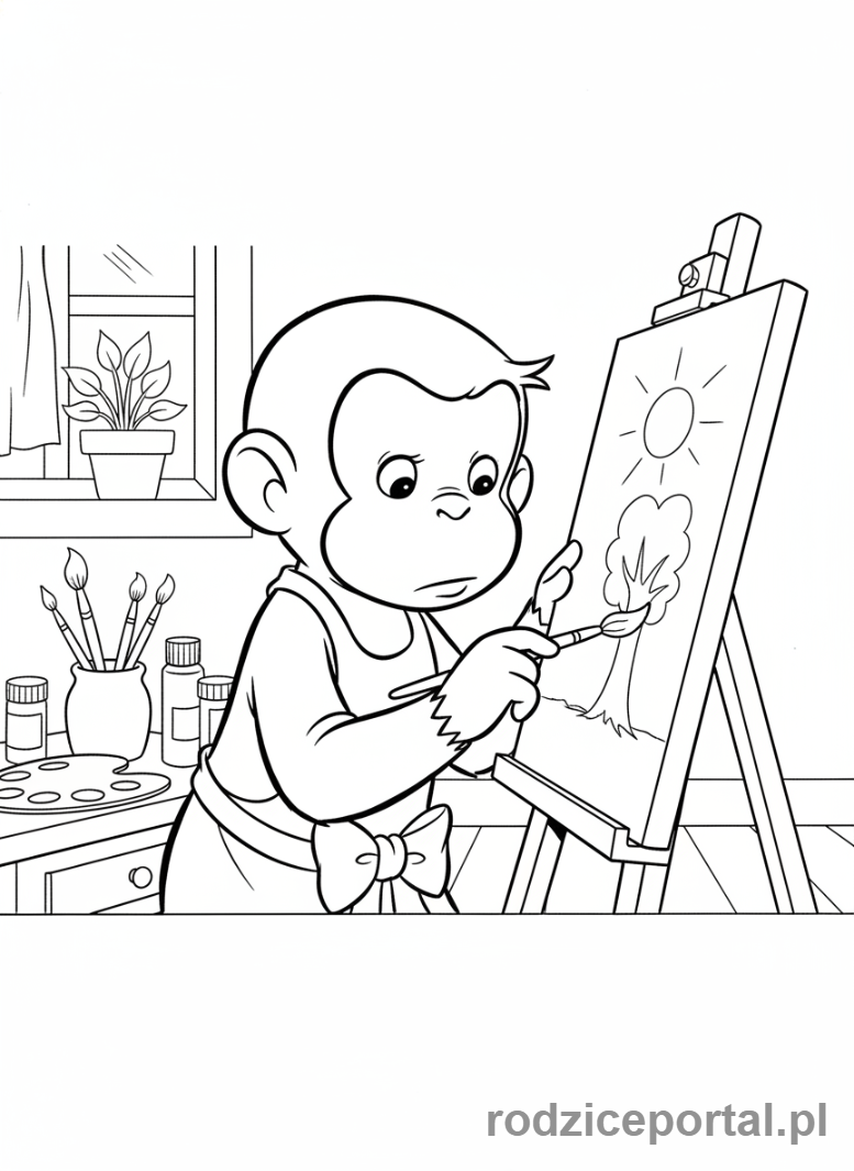 Kolorowanka Ciekawski George - Ciekawski George maluje obraz