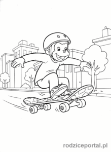 Kolorowanka Ciekawski George - Ciekawski George na deskorolce
