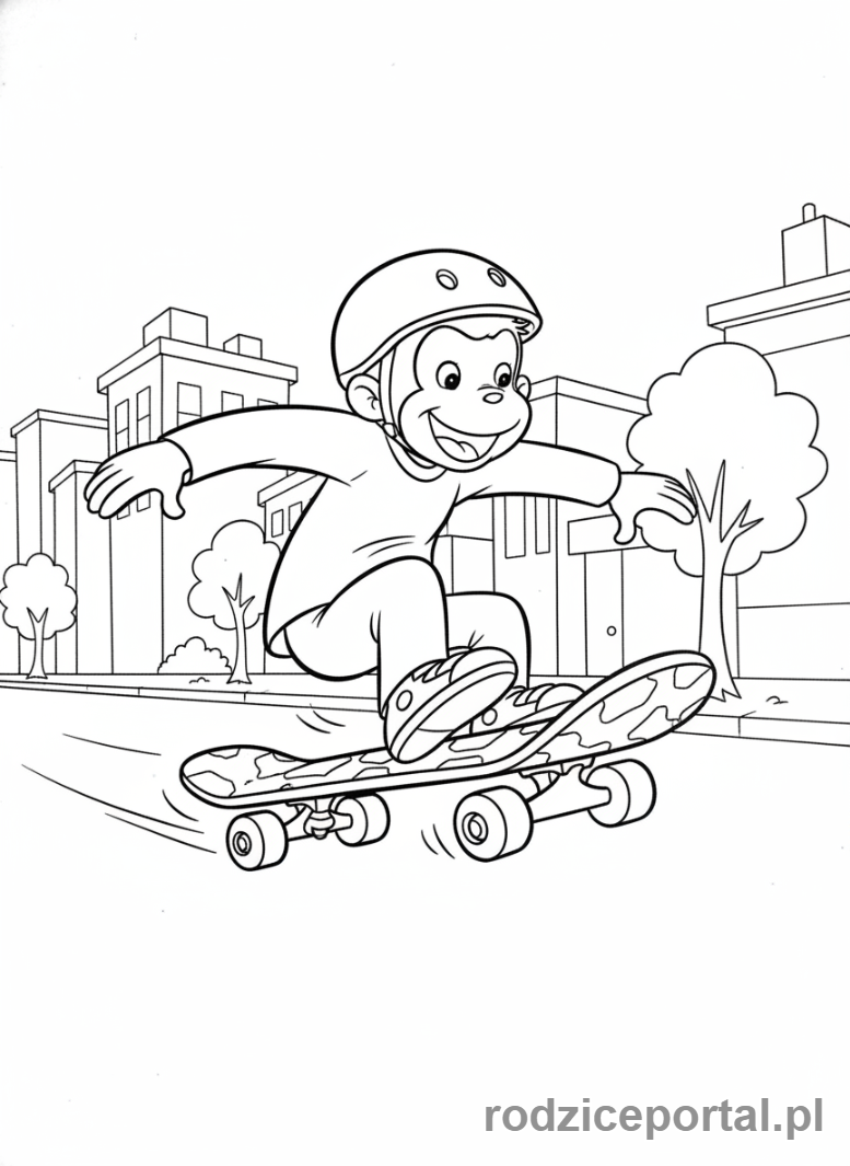 Kolorowanka Ciekawski George - Ciekawski George na deskorolce