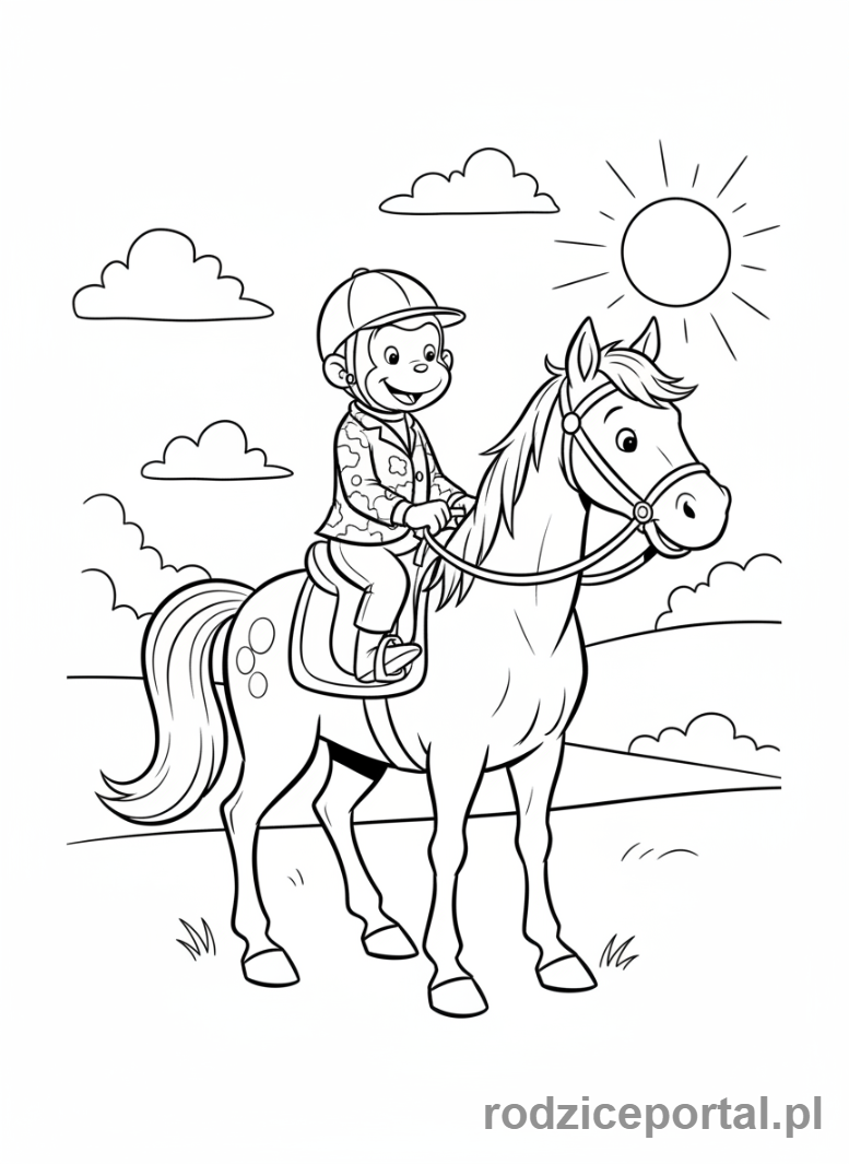 Kolorowanka Ciekawski George - Ciekawski George na koniu