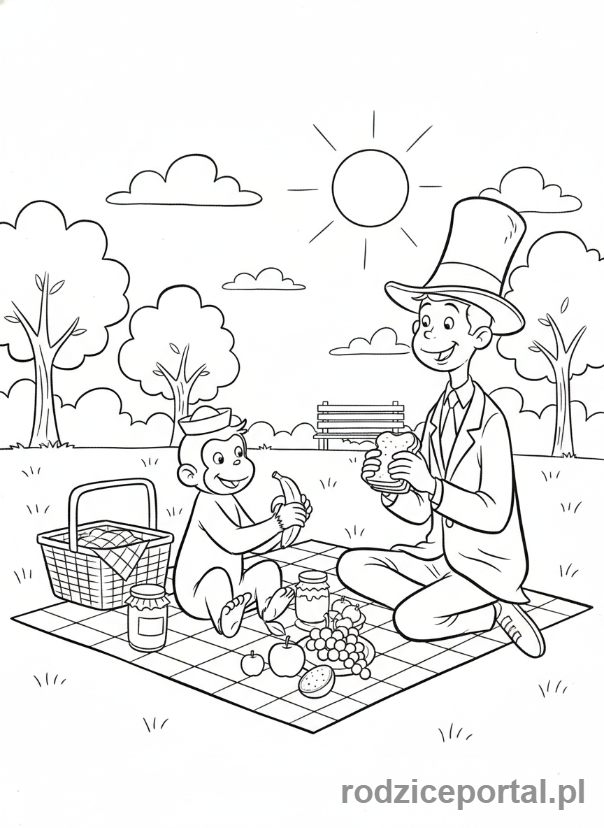 Kolorowanka Ciekawski George - Ciekawski George na pikniku