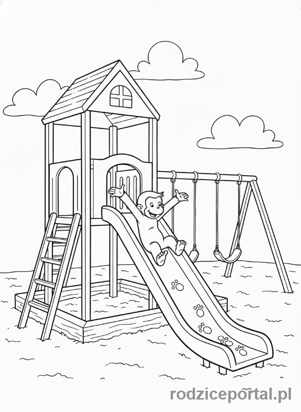 Kolorowanka Ciekawski George - Ciekawski George na placu zabaw