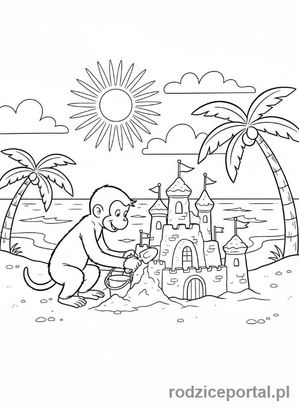 Kolorowanka Ciekawski George - Ciekawski George na plaży