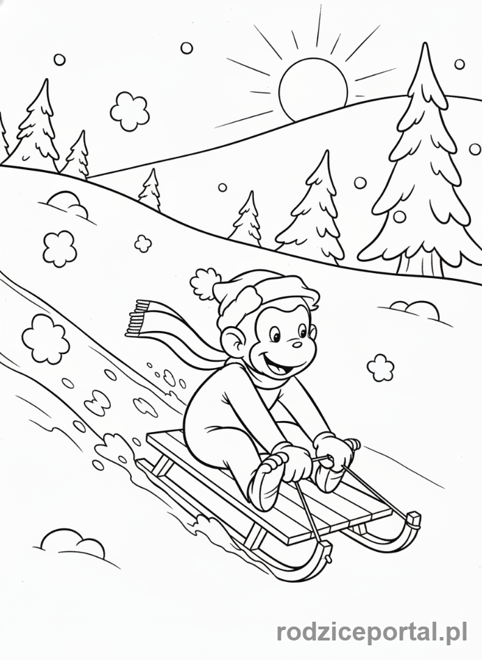 Kolorowanka Ciekawski George - Ciekawski George na sankach