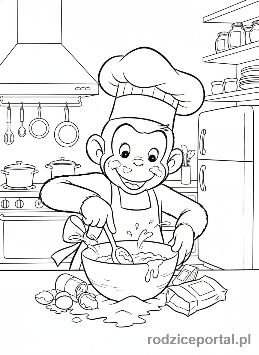 Kolorowanka Ciekawski George - Ciekawski George piecze ciasto