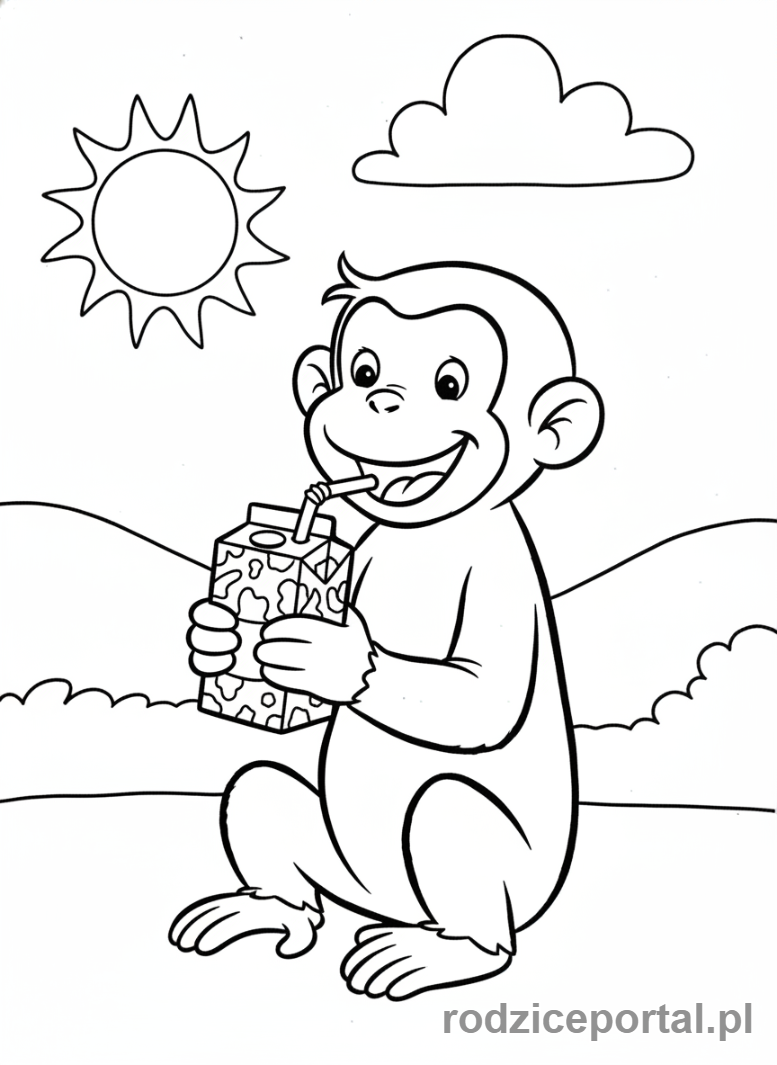 Kolorowanka Ciekawski George - Ciekawski George pije sok