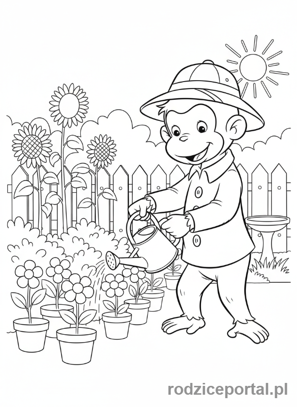 Kolorowanka Ciekawski George - Ciekawski George pomagający w ogrodzie.