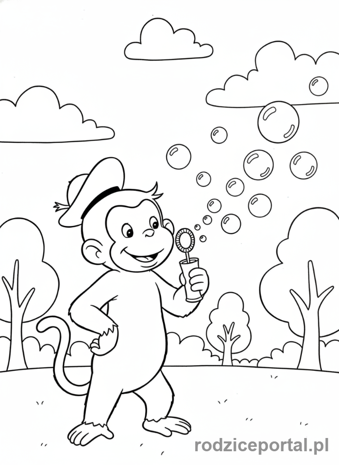 Kolorowanka Ciekawski George - Ciekawski George robi mydlane bańki