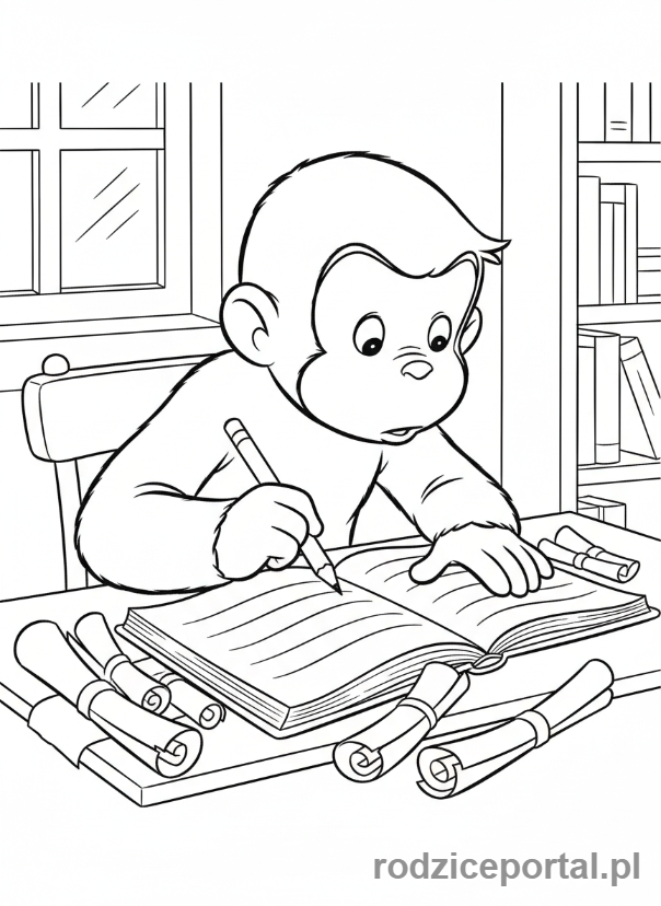 Kolorowanka Ciekawski George - Ciekawski George uczy się pisać