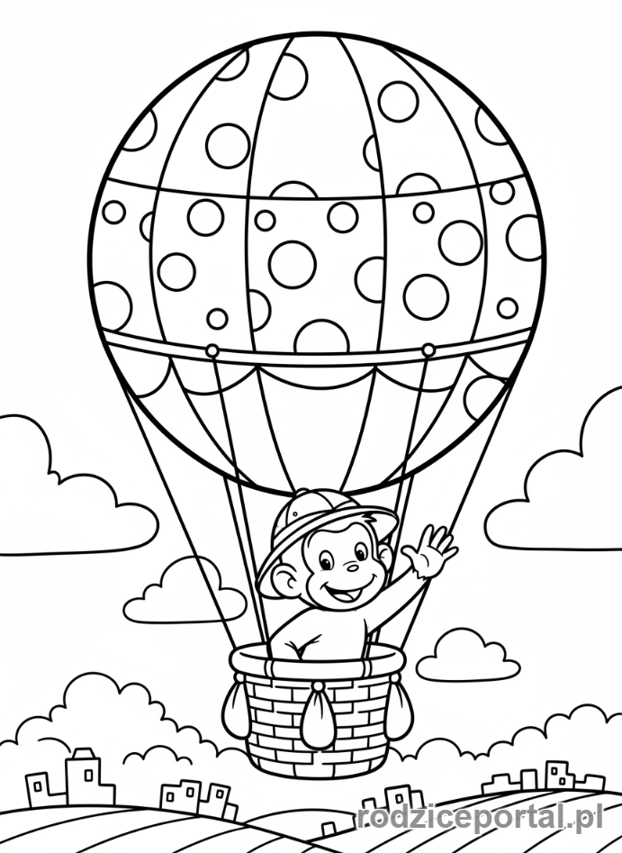 Kolorowanka Ciekawski George - Ciekawski George w balonie.