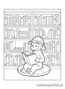 Kolorowanka Ciekawski George - Ciekawski George w bibliotece