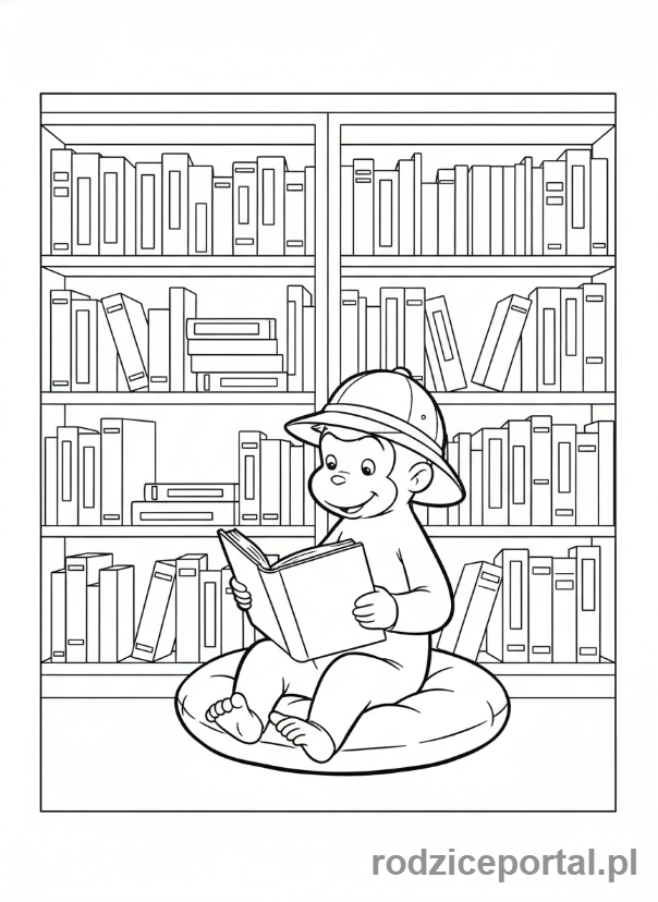 Kolorowanka Ciekawski George - Ciekawski George w bibliotece