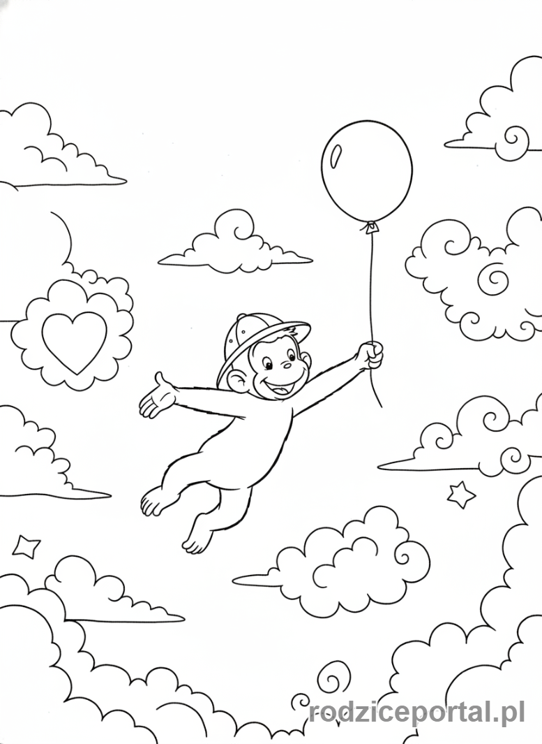 Kolorowanka Ciekawski George - Ciekawski George w chmurach