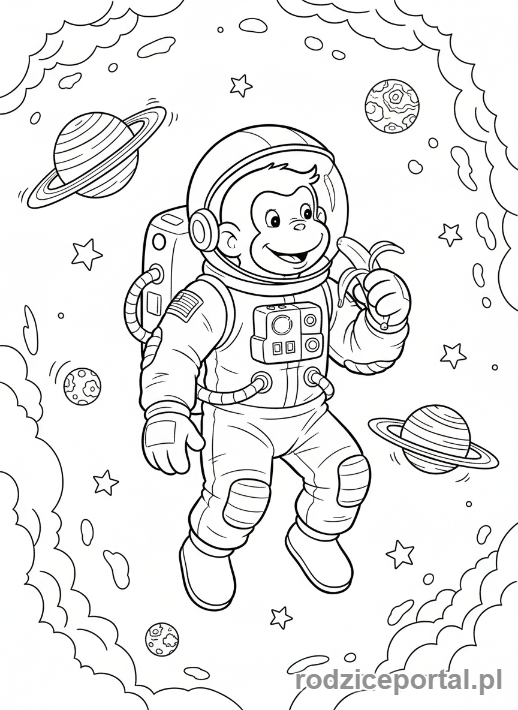 Kolorowanka Ciekawski George - Ciekawski George w kosmosie