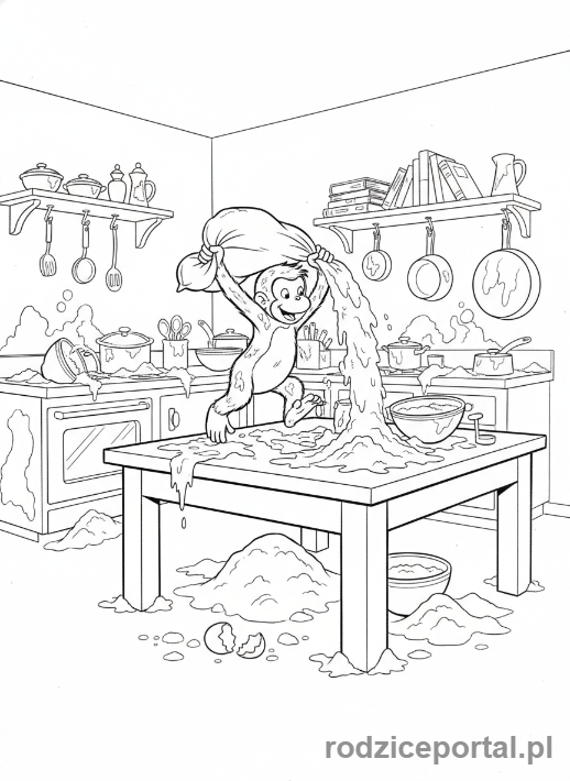 Kolorowanka Ciekawski George - Ciekawski George w kuchni.