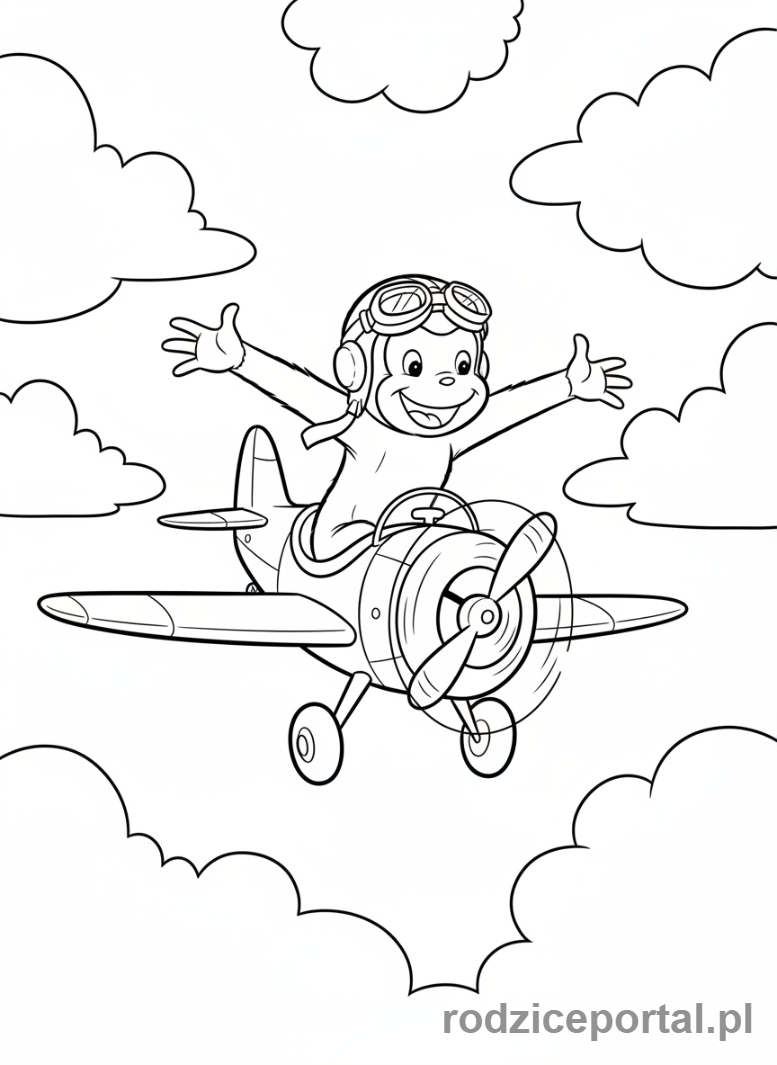 Kolorowanka Ciekawski George - Ciekawski George w samolocie