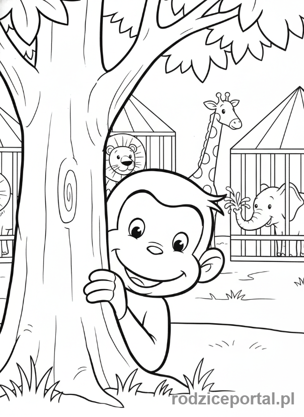 Kolorowanka Ciekawski George - Ciekawski George w zoo.