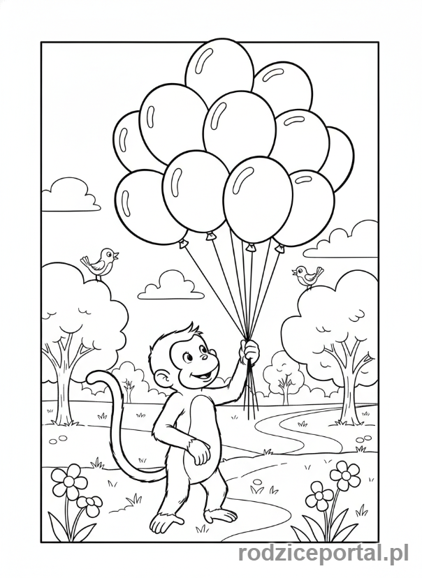 Kolorowanka Ciekawski George - Ciekawski George z balonikami
